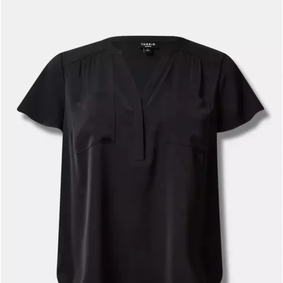 Black Crepe de Chine Flutter Sleeve Blouse - Picture 3 of 4